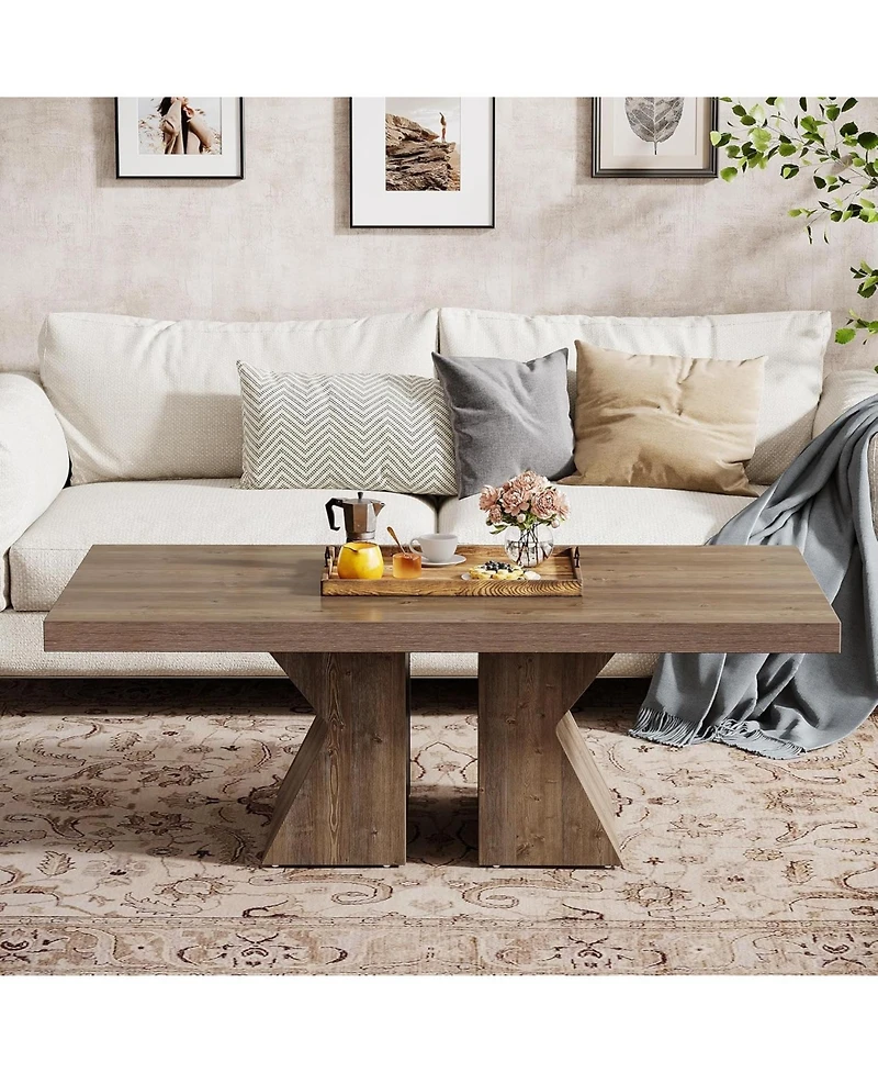 Tribesigns Wood Coffee Table, 47-Inch Rectangular Center Table with Thick Wooden Base