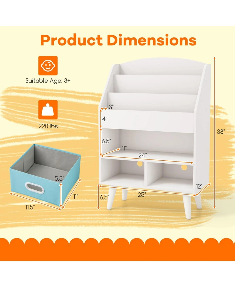 Kids Bookshelf with Open Compartment for Toddlers Easy Access to Books and Toys