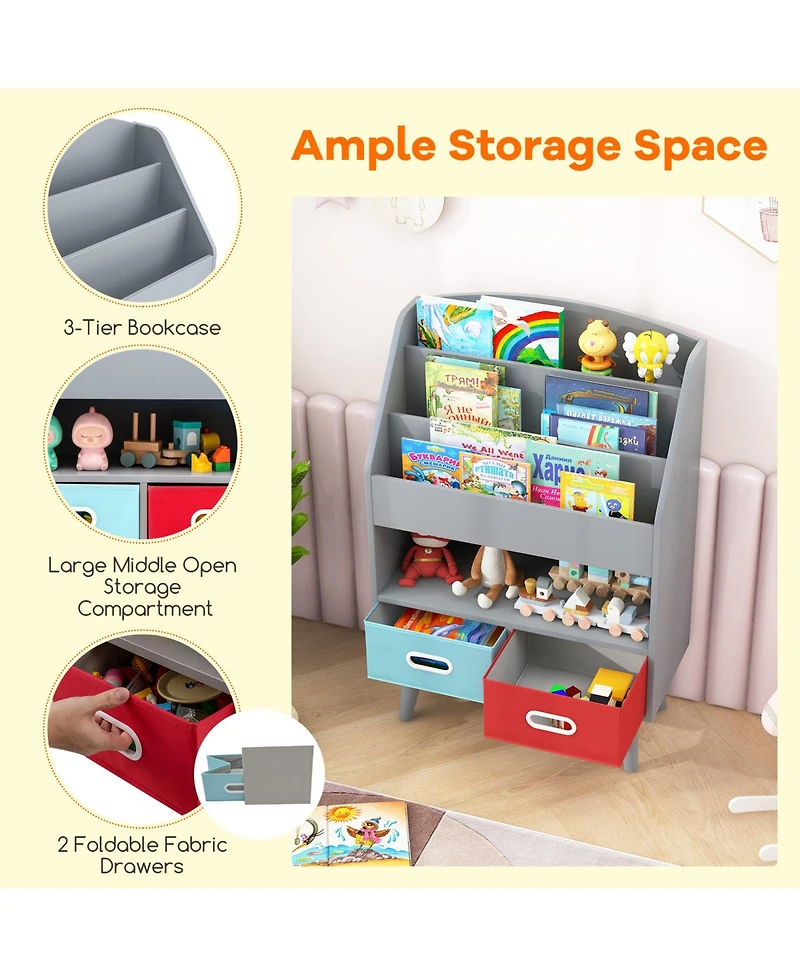 Kids Bookshelf with Open Compartment for Toddlers Easy Access to Books and Toys