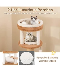 65" Tall Cat Tree for Indoor with Self-groomer Padded Perch Removable Cat Bed