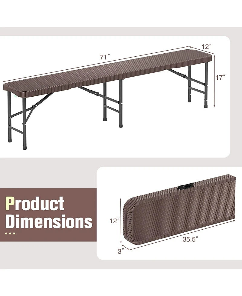 6 ft Plastic Folding Bench with 1320 Lbs Capacity Handle & Lock For Outdoor Camping