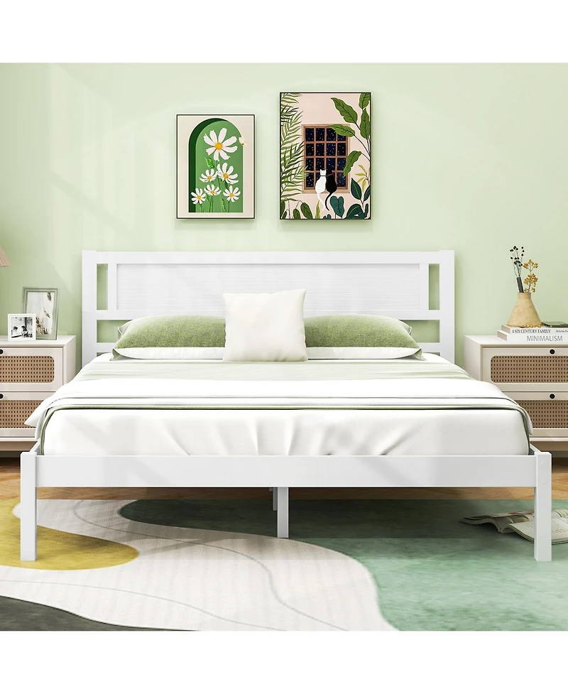 Wood Bed Frame with Headboard and Sturdy Wooden Slat Support for Mattress