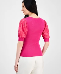 T Tahari Women's Round-Neck Elbow-Length-Sleeve
