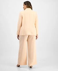 Tahari Asl Plus Size Single Button Crepe Blazer Paisley Blouse Wide Leg Pants