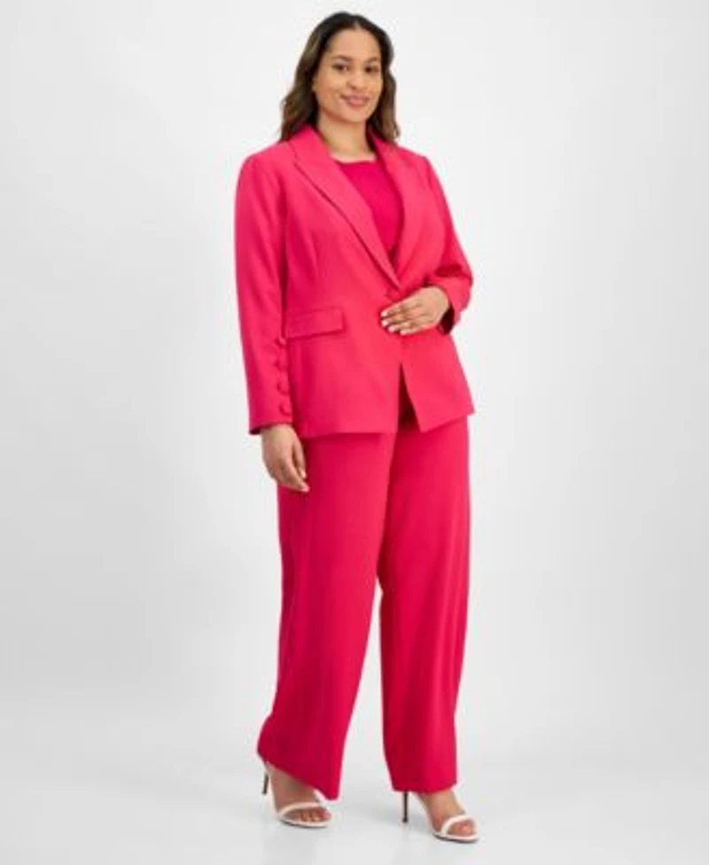 Tahari Asl Plus Size Single Button Crepe Blazer Knit T Shirt Wide Leg Pants