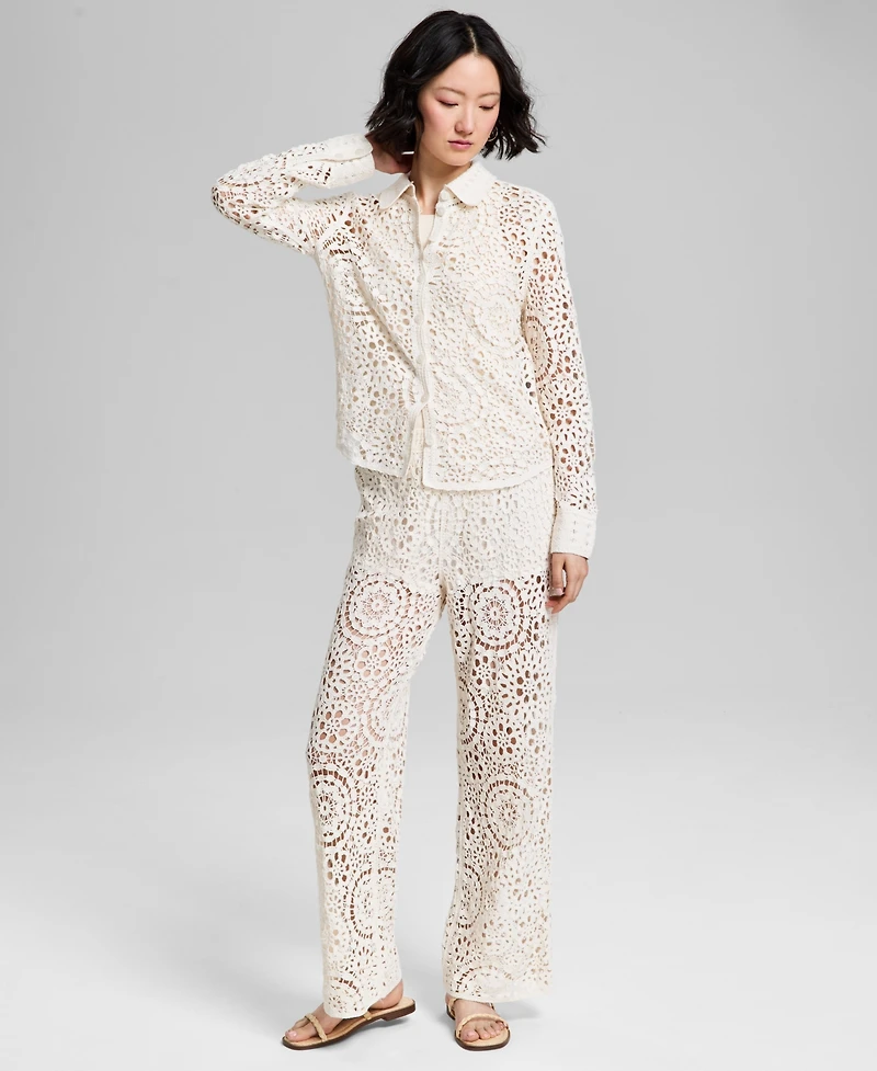 And Now This Women's Cotton Crocheted Lace Blouse