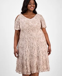 Alex Evenings Plus Size V-Neck A-Line Sequin Dress