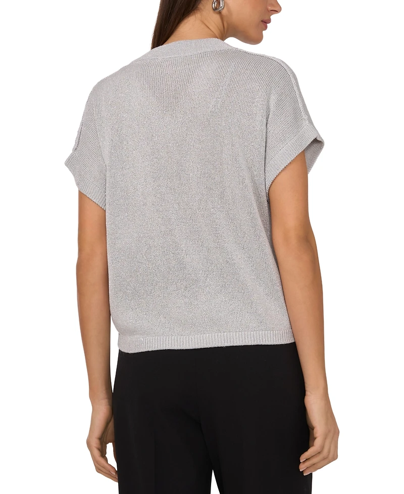 Vince Camuto Women's V-Neck Shine Short-Sleeve Sweater