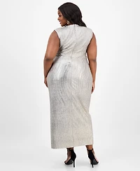 Connected Plus Size Cowlneck Sleeveless Long Dress