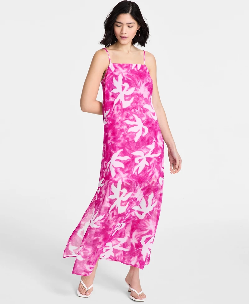 Bar Iii Women's Printed Sheer Overlay Maxi Dress, Exclusively at Macy's