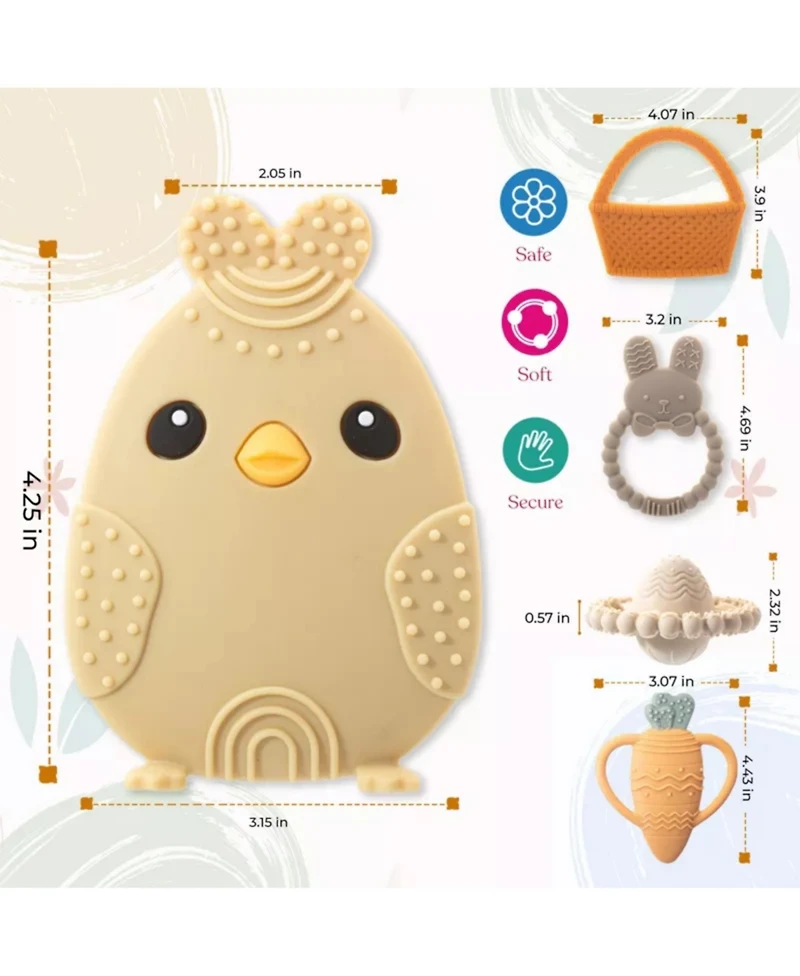 Sperric Toddler Easter Teether Set, Bunny, Carrot, Chicken, Rattle Egg & Basket Teething Toys Cute Teethers Gift Set