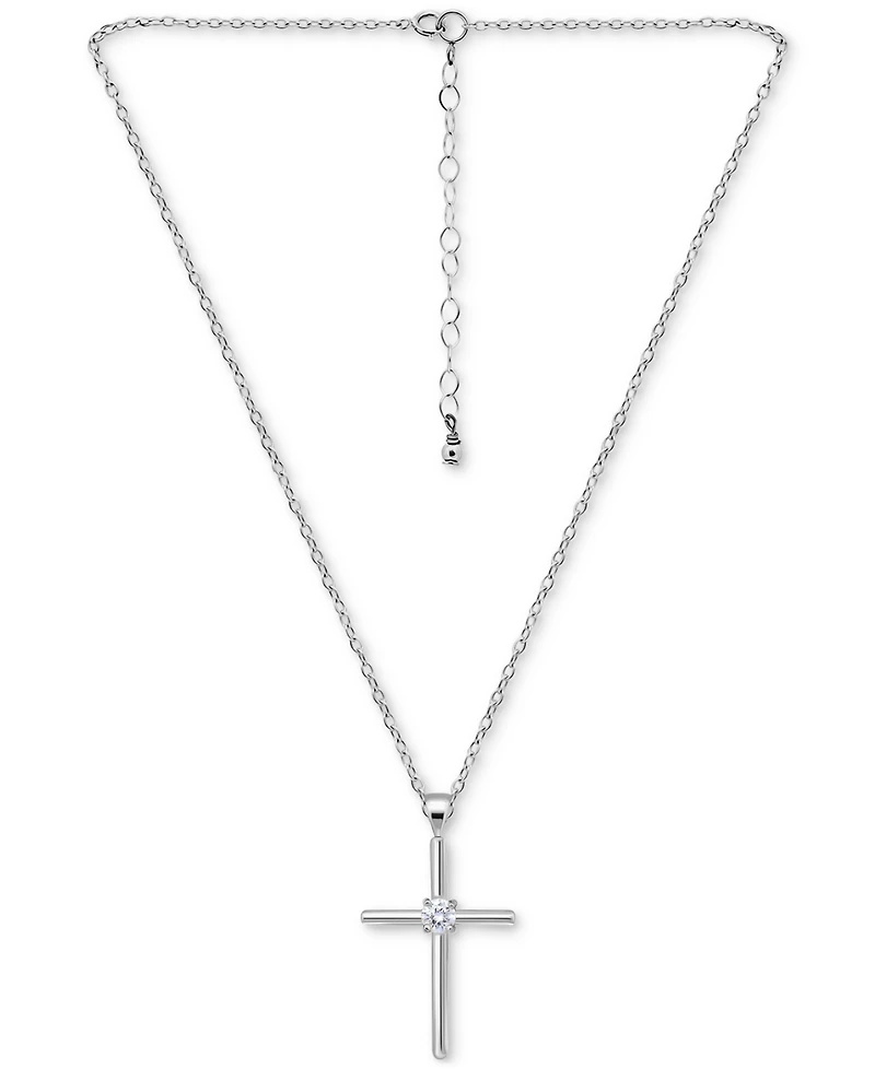Giani Bernini Cubic Zirconia Cross Pendant Necklace (3/8 ct. t.w.) in Sterling Silver, 16" + 2" extender
