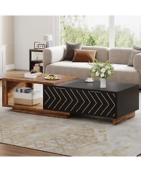 Tribesigns Extendable Coffee Table with 2 Storage Drawers, Dual-Tone Center Sliding Tabletop