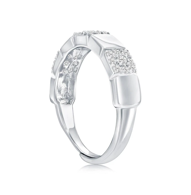 Sterling Silver, Square Polished & Pave Cz Half Eternity Ring