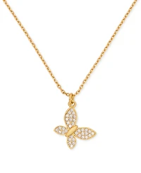 Kate Spade New York Lucky Charm Gold-Tone Pave Crystal Butterfly Pendant Necklace, 16" + 3" extender