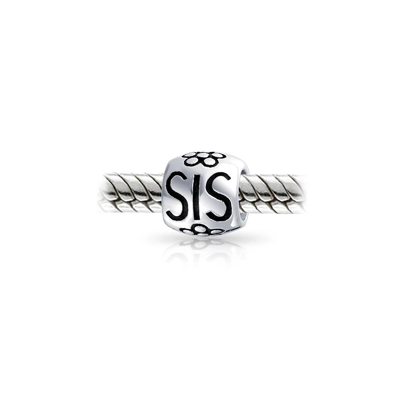 Bling Jewelry Sis Heart Flower Charm Bead Bff Sorority Sister Sterling Silver Bracelet