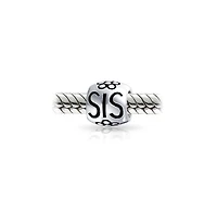 Bling Jewelry Sis Heart Flower Charm Bead Bff Sorority Sister Sterling Silver Bracelet