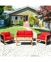 4 Pieces Acacia Wood Outdoor Patio Furniture Set with Cushions