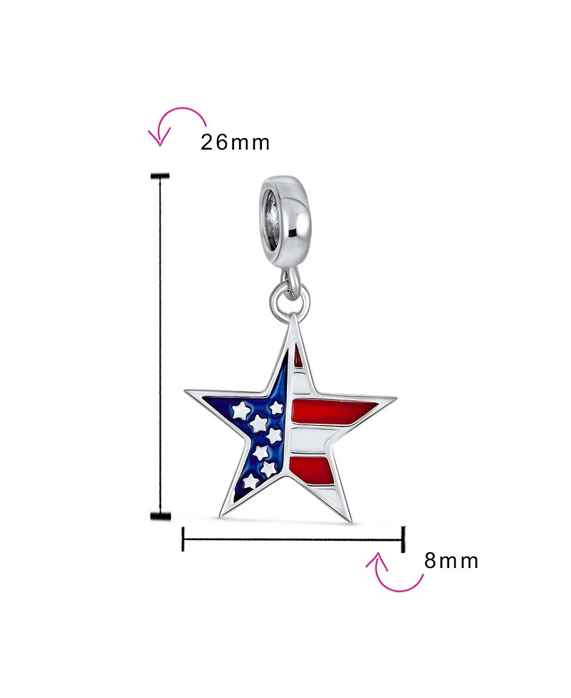 Bling Jewelry Patriotic Flag Star Dangle Charm Bead Sterling Silver European Bracelet