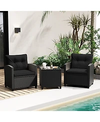 3 Pieces Patio Furniture Set with Tempered Glass Coffee Table