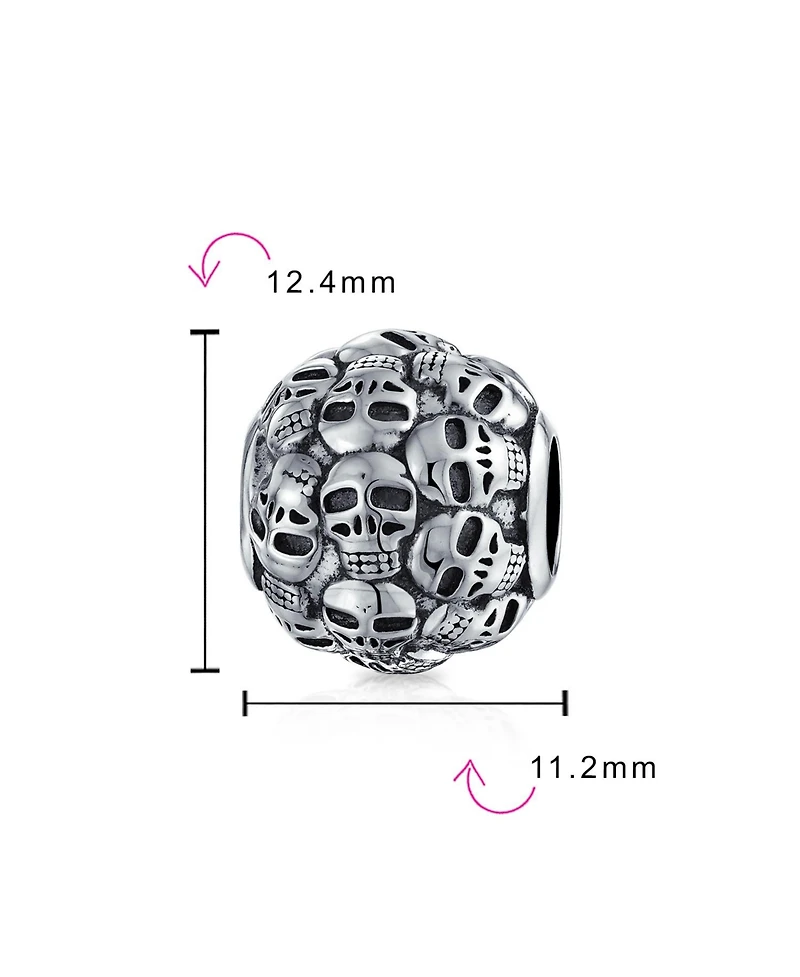 Bling Jewelry Round Barrel Skeleton Skulls Charm Bead Sterling Silver European Bracelet