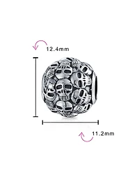 Bling Jewelry Round Barrel Skeleton Skulls Charm Bead Sterling Silver European Bracelet