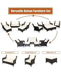 5 Pieces Patio Rattan Sofa Set with Cushion and Ottoman