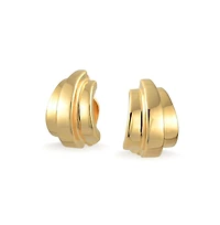 Bling Jewelry Geometric Shrimp Half Hoop Clip On Earrings For Non Pierced Ears Polished Yellow Gold Plated