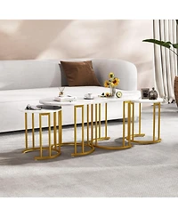Nesting Coffee Table Set of 3 with Faux Marble Tabletop and Powder-coated Metal Frame