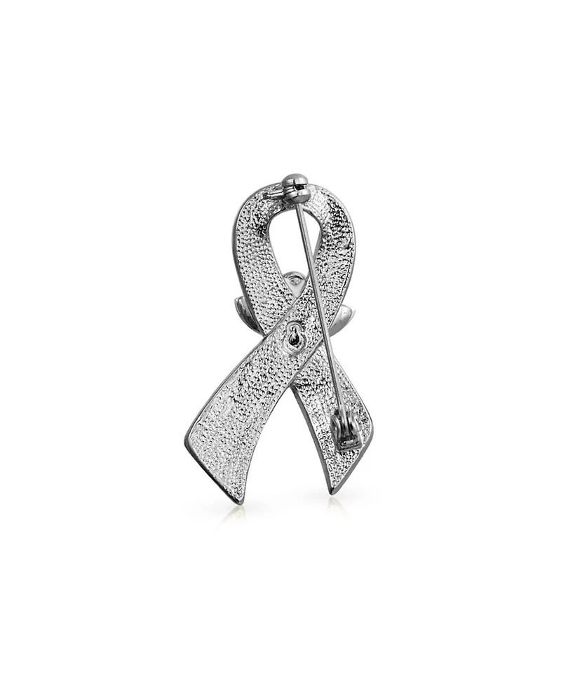 Bling Jewelry Guardian Angel Cancer Awareness Ribbon Brooch Pin - Crystal Enamel Support Symbol