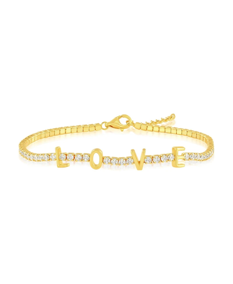 Sterling Silver, 'Love' Tennis, Cz Bracelet
