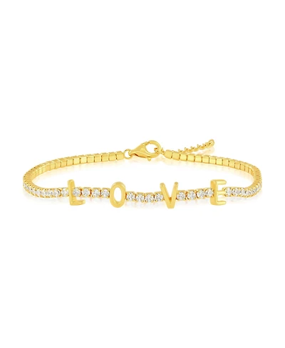 Sterling Silver, 'Love' Tennis, Cz Bracelet