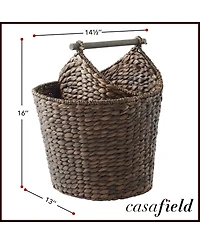 Casafield Toilet Paper Magazine Storage Basket with Roll Holder, Natural - Woven Water Hyacinth Wicker Bathroom Bin