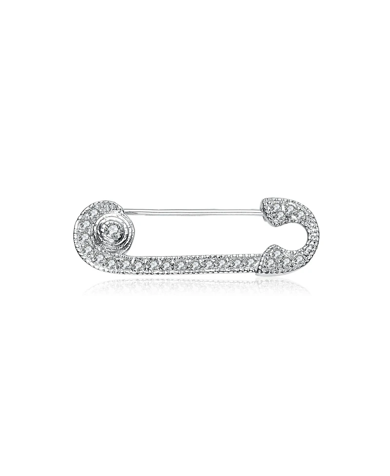 Sterling Silver White Gold Plated with Clear White Cubic Zirconia Pin