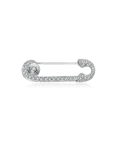 Sterling Silver White Gold Plated with Clear White Cubic Zirconia Pin