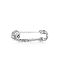Sterling Silver White Gold Plated with Clear White Cubic Zirconia Pin