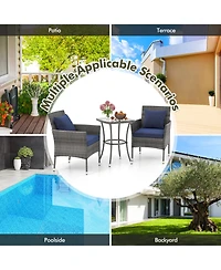 Gymax 3-Piece Patio Furniture Set Pe Wicker Conversation Bistro Set w/ A Tempered Glass Table