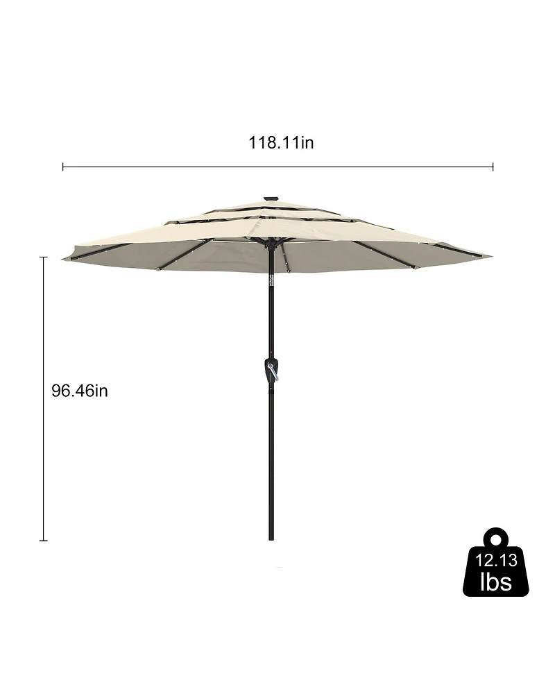 10 Ft Patio Umbrella with Solar Lights 3-Tier Outdoor Table Market Pool Umbrellas for Patio, Red
