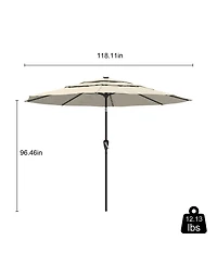 10 Ft Patio Umbrella with Solar Lights 3-Tier Outdoor Table Market Pool Umbrellas for Patio, Red