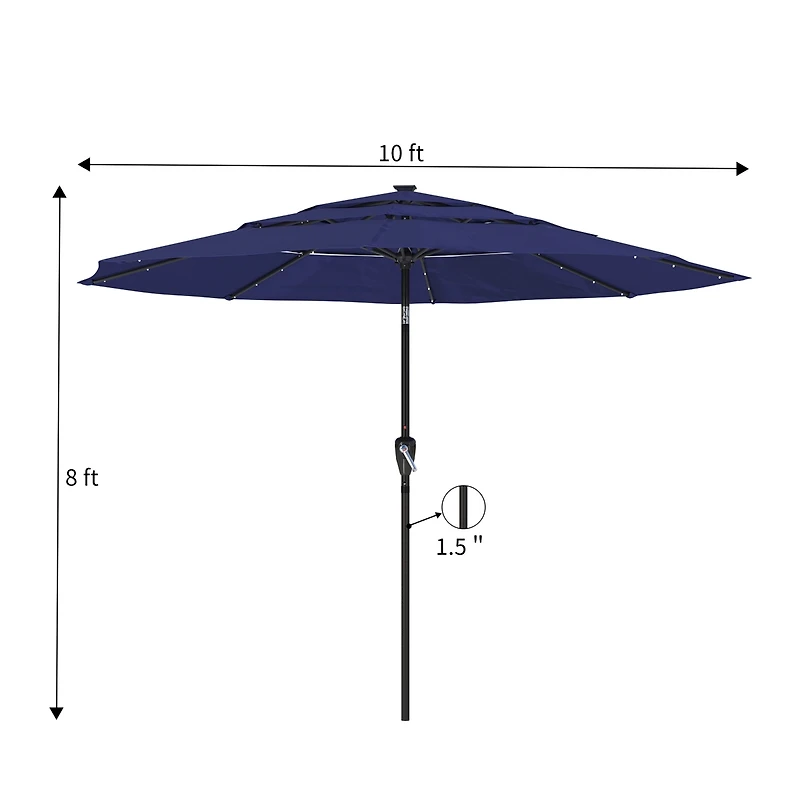 10 Ft Patio Umbrella with Solar Lights 3-Tier Outdoor Table Market Pool Umbrellas for Patio, Red