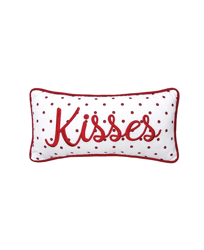6" x 12" Valentine's Day Kisses Dot Small/Petite Embroidered Red Accent Throw Pillow