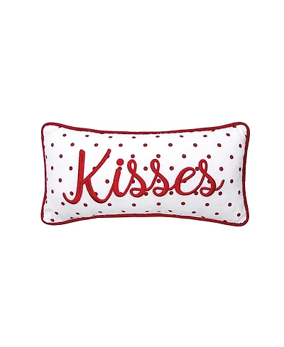 6" x 12" Valentine's Day Kisses Dot Small/Petite Embroidered Red Accent Throw Pillow