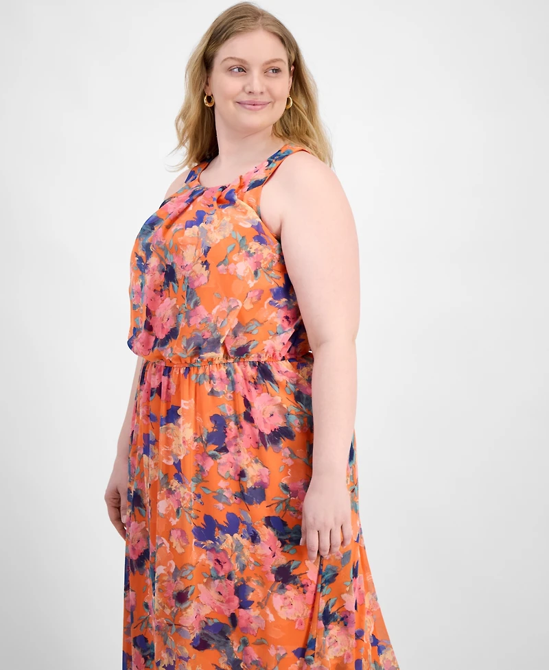 Robbie Bee Plus Halter-Neck Chiffon Maxi Dress