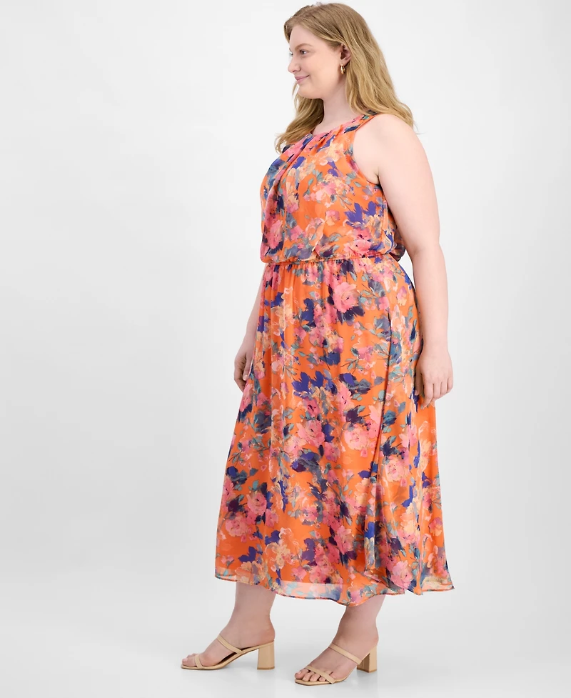 Robbie Bee Plus Halter-Neck Chiffon Maxi Dress