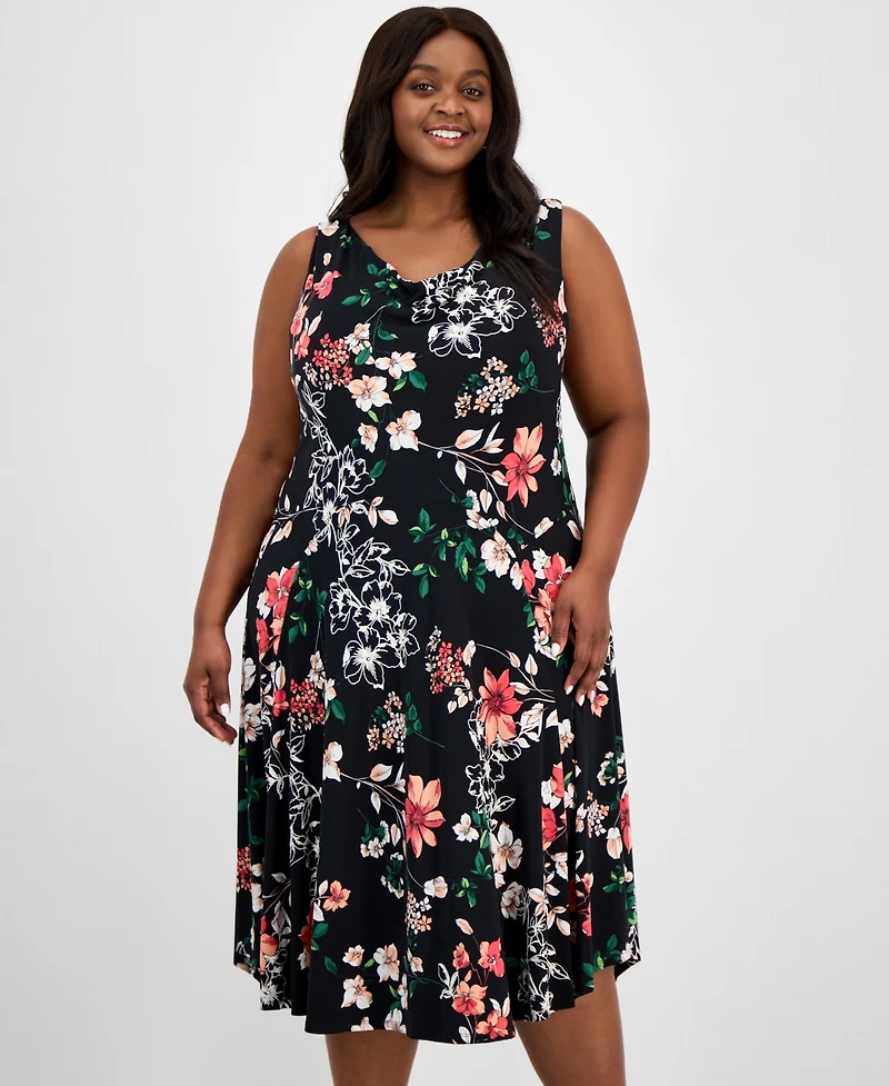 Robbie Bee Plus Printed Cowl-Neck Midi Dress