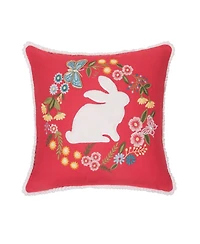 16" x 16" Spring Easter Bunny Silhouette & Wreath Embroidered Applique Accent Throw Pillow