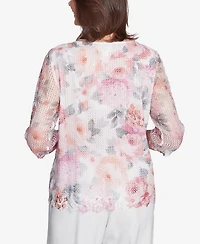 Alfred Dunner Petite Estate of Mind Floral Mesh Watercolor Top