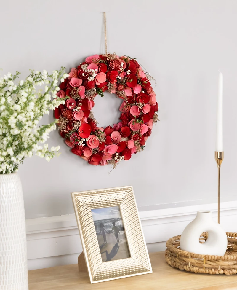 Northlight and Wooden Roses Artificial Spring Wreath, 13", Unlit