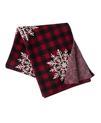 50" x 60" Plaid Red Checkered Snowflake Design Premium Accent Christmas Winter Holidays Throw Blanket