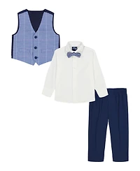Nautica Baby Boys 4-Piece Sharkskin Windowpane Duo Vest with Bow Tie Set